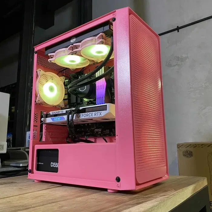 KIMPC - PC Build R5 5600, RX 580 8GB, 16GB RAM, 512GB NVMe, Pink Case